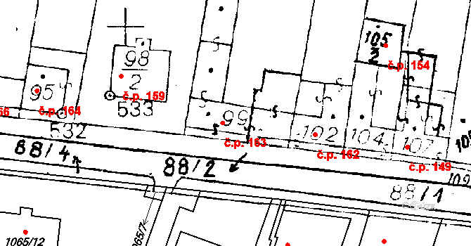 Chvalovice 163 na parcele st. 99 v KÚ Chvalovice, Katastrální mapa