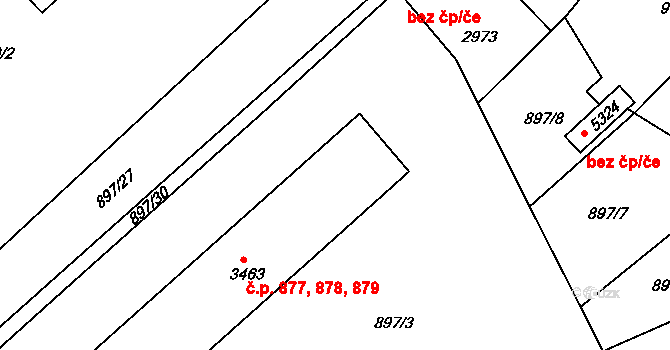 Chrudim IV 877,878,879, Chrudim na parcele st. 3463 v KÚ Chrudim, Katastrální mapa