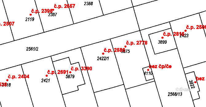 Břeclav 2586 na parcele st. 2422/1 v KÚ Břeclav, Katastrální mapa