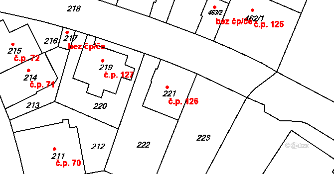 Pisárky 126, Brno na parcele st. 221 v KÚ Pisárky, Katastrální mapa