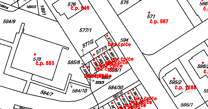 Komín 872, Brno na parcele st. 585/6 v KÚ Komín, Katastrální mapa