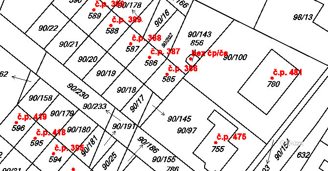 Dobroměřice 386 na parcele st. 585 v KÚ Dobroměřice, Katastrální mapa
