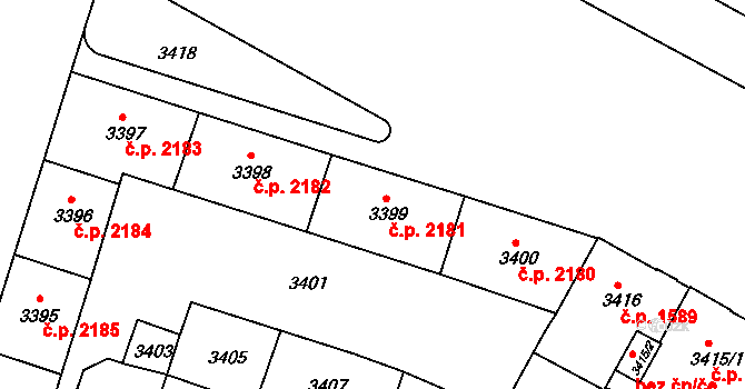 Teplice 2181 na parcele st. 3399 v KÚ Teplice, Katastrální mapa
