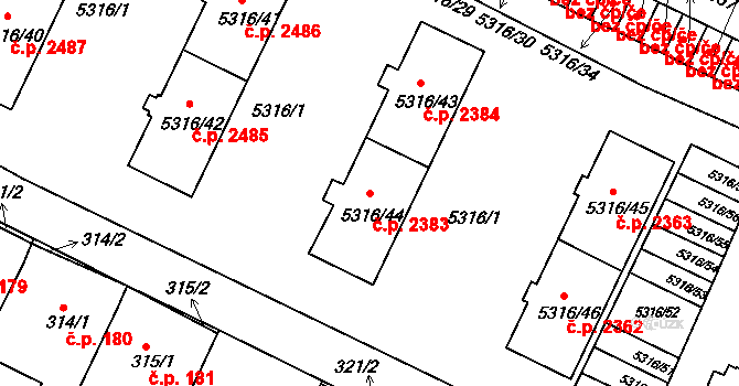 Frýdek 2383, Frýdek-Místek na parcele st. 5316/44 v KÚ Frýdek, Katastrální mapa