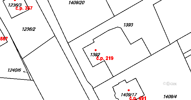 Řepiště 219 na parcele st. 1392 v KÚ Řepiště, Katastrální mapa