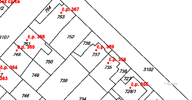 Místek 359, Frýdek-Místek na parcele st. 737 v KÚ Místek, Katastrální mapa