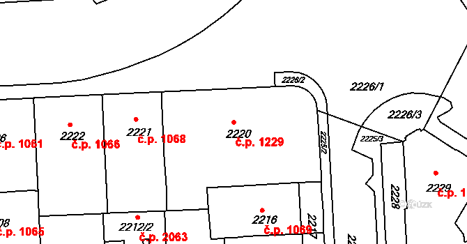 Karlovy Vary 1229 na parcele st. 2220 v KÚ Karlovy Vary, Katastrální mapa