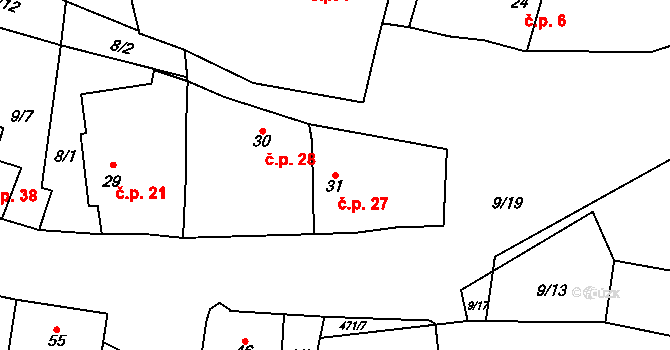Ohučov 27, Staňkov na parcele st. 31 v KÚ Ohučov, Katastrální mapa