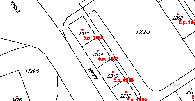 Cheb 1087 na parcele st. 2314 v KÚ Cheb, Katastrální mapa