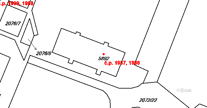 Cheb 1986,1987 na parcele st. 5892 v KÚ Cheb, Katastrální mapa