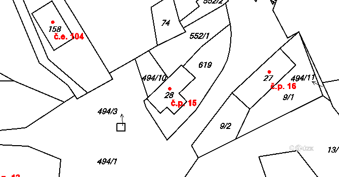 Hryzely 15, Barchovice na parcele st. 28 v KÚ Hryzely, Katastrální mapa