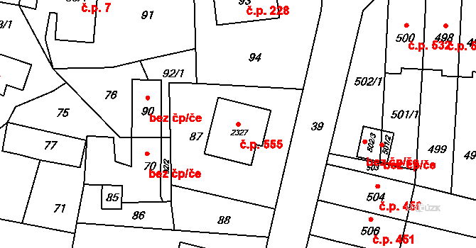 Jablůnka 555 na parcele st. 2327 v KÚ Jablůnka, Katastrální mapa