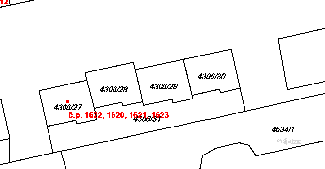 Újezd nad Lesy 1620,1621,1622,1623, Praha na parcele st. 4306/29 v KÚ Újezd nad Lesy, Katastrální mapa