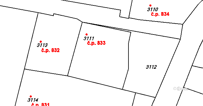 Krč 833, Praha na parcele st. 3111 v KÚ Krč, Katastrální mapa