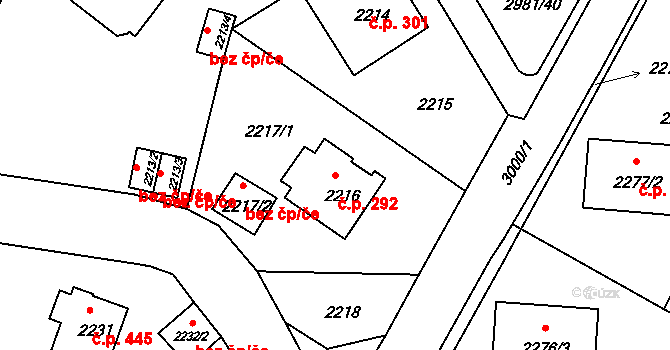 Braník 292, Praha na parcele st. 2216 v KÚ Braník, Katastrální mapa
