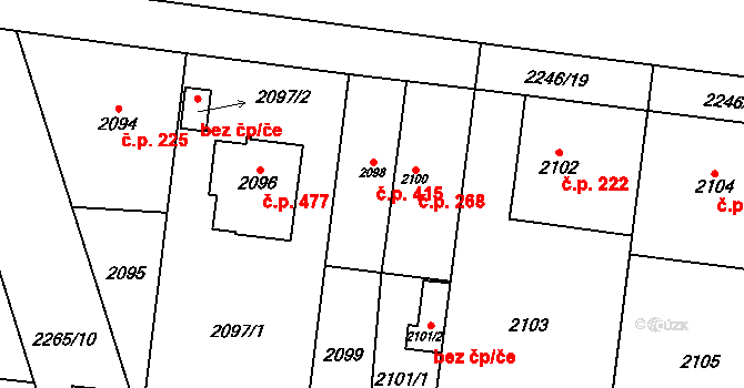 Stodůlky 415, Praha na parcele st. 2098 v KÚ Stodůlky, Katastrální mapa