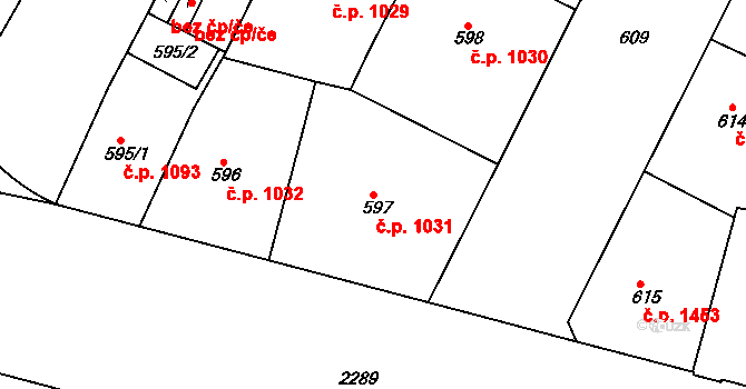Holešovice 1031, Praha na parcele st. 597 v KÚ Holešovice, Katastrální mapa