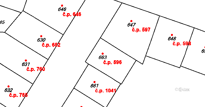 Vršovice 596, Praha na parcele st. 663 v KÚ Vršovice, Katastrální mapa