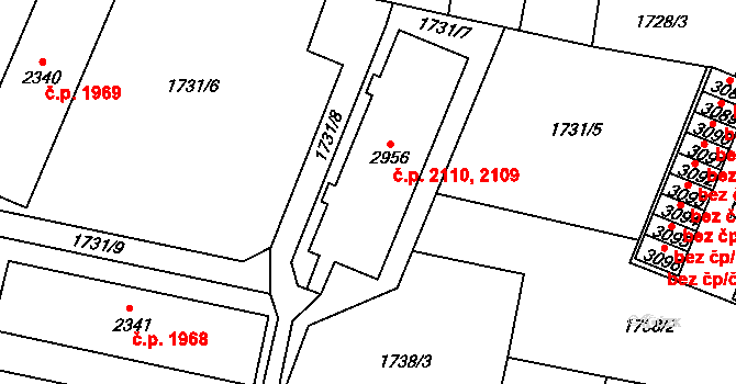 Dvůr Králové nad Labem 2109,2110 na parcele st. 2956 v KÚ Dvůr Králové nad Labem, Katastrální mapa