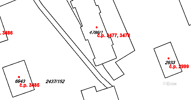 Hodonín 3477,3478 na parcele st. 4786/1 v KÚ Hodonín, Katastrální mapa