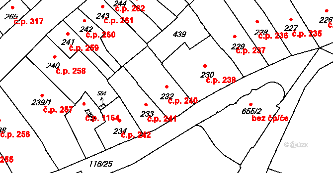 Olomouc 240 na parcele st. 232 v KÚ Olomouc-město, Katastrální mapa
