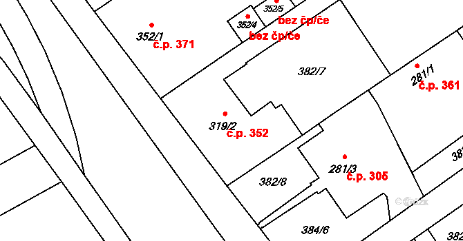Přívoz 352, Ostrava na parcele st. 319/2 v KÚ Přívoz, Katastrální mapa