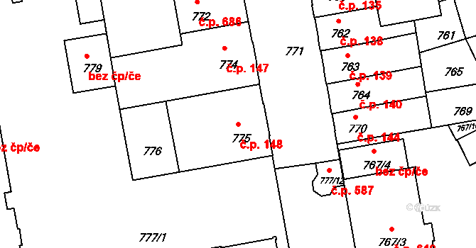 České Budějovice 4 148, České Budějovice na parcele st. 775 v KÚ České Budějovice 4, Katastrální mapa