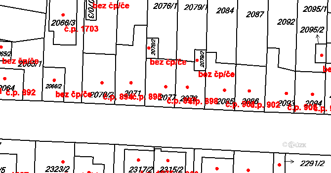 České Budějovice 6 897, České Budějovice na parcele st. 2077 v KÚ České Budějovice 6, Katastrální mapa