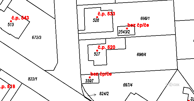 Sezimovo Ústí 520 na parcele st. 527 v KÚ Sezimovo Ústí, Katastrální mapa