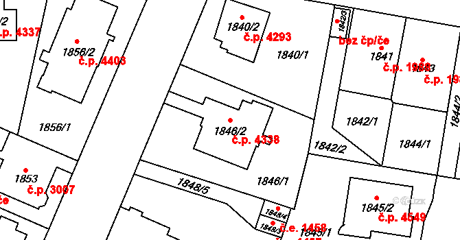 Chomutov 4338 na parcele st. 1846/2 v KÚ Chomutov I, Katastrální mapa