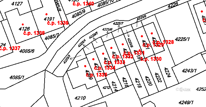 Jirkov 1333 na parcele st. 4213 v KÚ Jirkov, Katastrální mapa