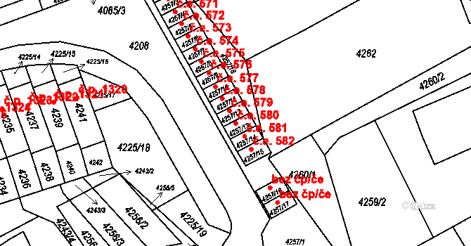 Jirkov 580 na parcele st. 4257/13 v KÚ Jirkov, Katastrální mapa