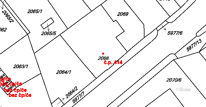 Liberec I-Staré Město 414, Liberec na parcele st. 2068 v KÚ Liberec, Katastrální mapa