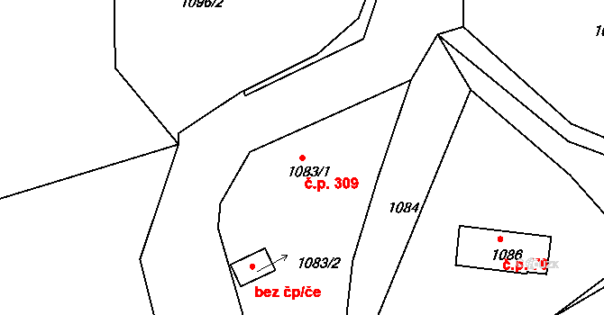 Liberec XIV-Ruprechtice 309, Liberec na parcele st. 1083/1 v KÚ Ruprechtice, Katastrální mapa