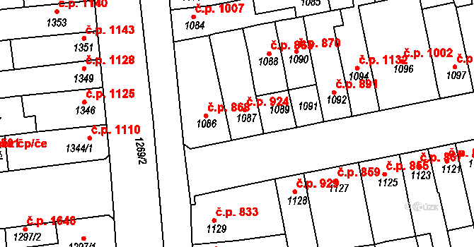 Šlapanice 924 na parcele st. 1087 v KÚ Šlapanice u Brna, Katastrální mapa
