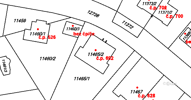 Severní Předměstí 692, Plzeň na parcele st. 11465/2 v KÚ Plzeň, Katastrální mapa