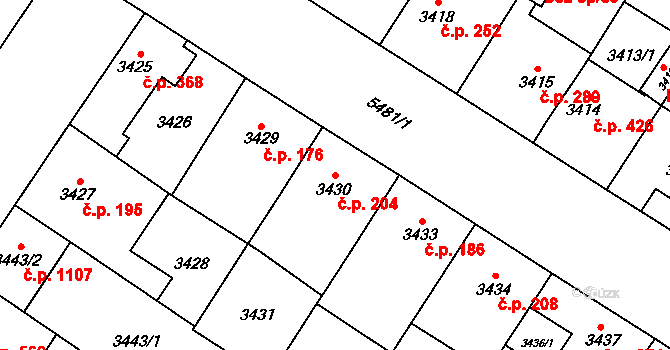 Lobzy 204, Plzeň na parcele st. 3430 v KÚ Plzeň, Katastrální mapa
