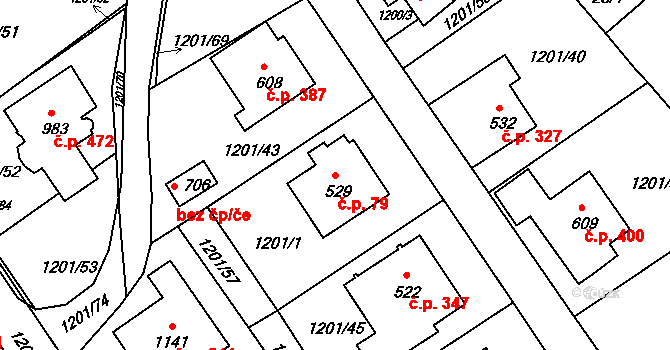 Hylváty 79, Ústí nad Orlicí na parcele st. 529 v KÚ Hylváty, Katastrální mapa