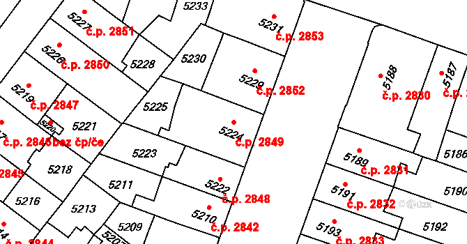 Prostějov 2849 na parcele st. 5224 v KÚ Prostějov, Katastrální mapa