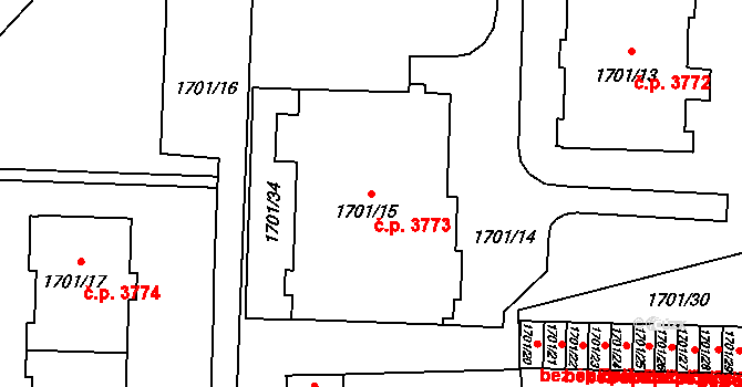 Prostějov 3773 na parcele st. 1701/15 v KÚ Prostějov, Katastrální mapa