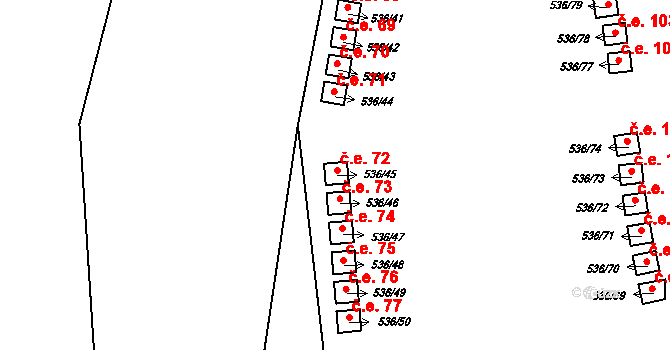 Biskoupky 72 na parcele st. 536/45 v KÚ Biskoupky na Moravě, Katastrální mapa