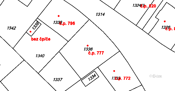 Pečky 777 na parcele st. 1336 v KÚ Pečky, Katastrální mapa