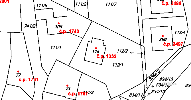 Havlíčkův Brod 1332 na parcele st. 174 v KÚ Perknov, Katastrální mapa