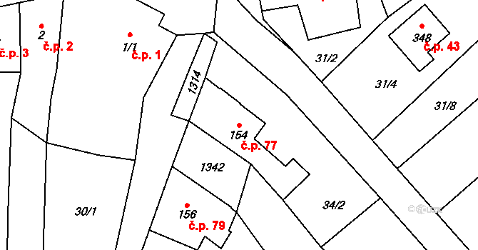 Pilníkov 77 na parcele st. 154 v KÚ Pilníkov I, Katastrální mapa