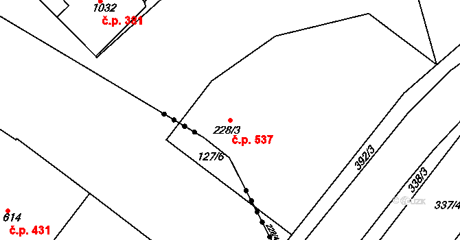 Kralupy nad Vltavou 537 na parcele st. 228/3 v KÚ Lobeč, Katastrální mapa