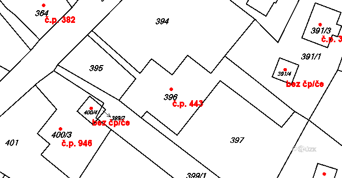 Šluknov 443 na parcele st. 396 v KÚ Šluknov, Katastrální mapa