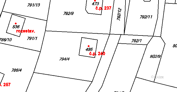 Jarcová 240 na parcele st. 495 v KÚ Jarcová, Katastrální mapa