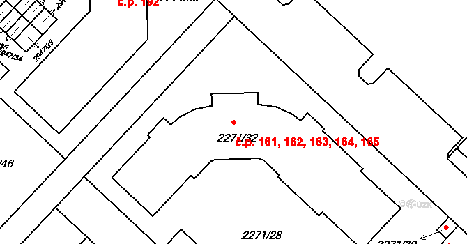 Dačice IV 161,162,163,164,165, Dačice na parcele st. 2271/32 v KÚ Dačice, Katastrální mapa