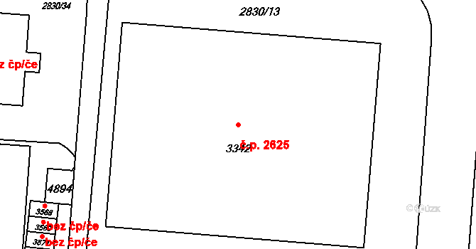 Rožnov pod Radhoštěm 2625 na parcele st. 3342 v KÚ Rožnov pod Radhoštěm, Katastrální mapa