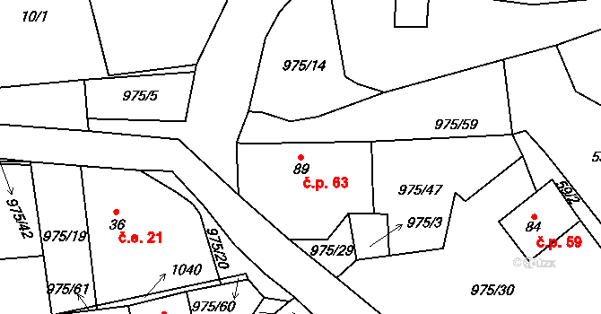 Labuť 63, Staré Sedliště na parcele st. 89 v KÚ Labuť, Katastrální mapa